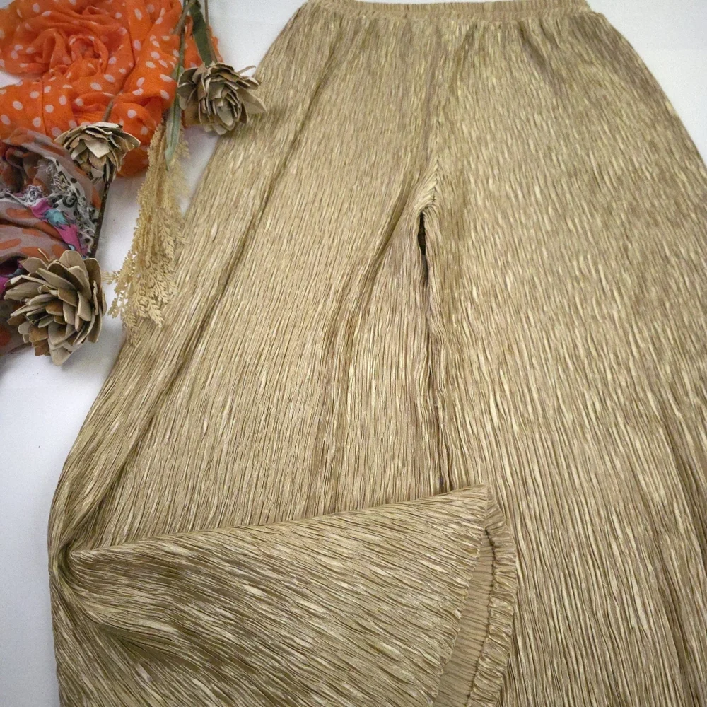 C'est Duo Gold Wide-Leg Pleated Pants Sz L - Picture 7 of 10